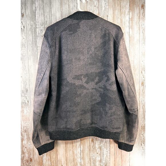 Robert Graham Evanson Mixed Media Wool Camo Bomber Jacket Sz M Herringbone Grey - Picture 2 of 12